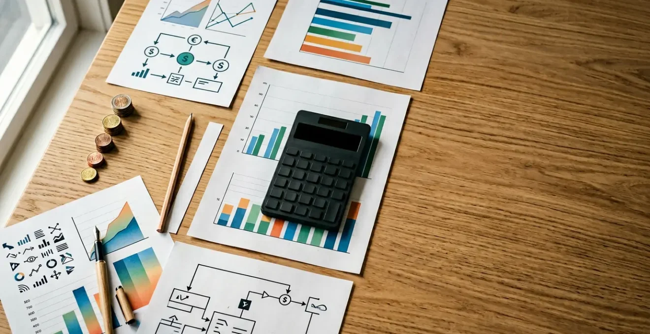 Analyse financière de documents d'assurance avec calculatrice et graphiques d'optimisation budgétaire