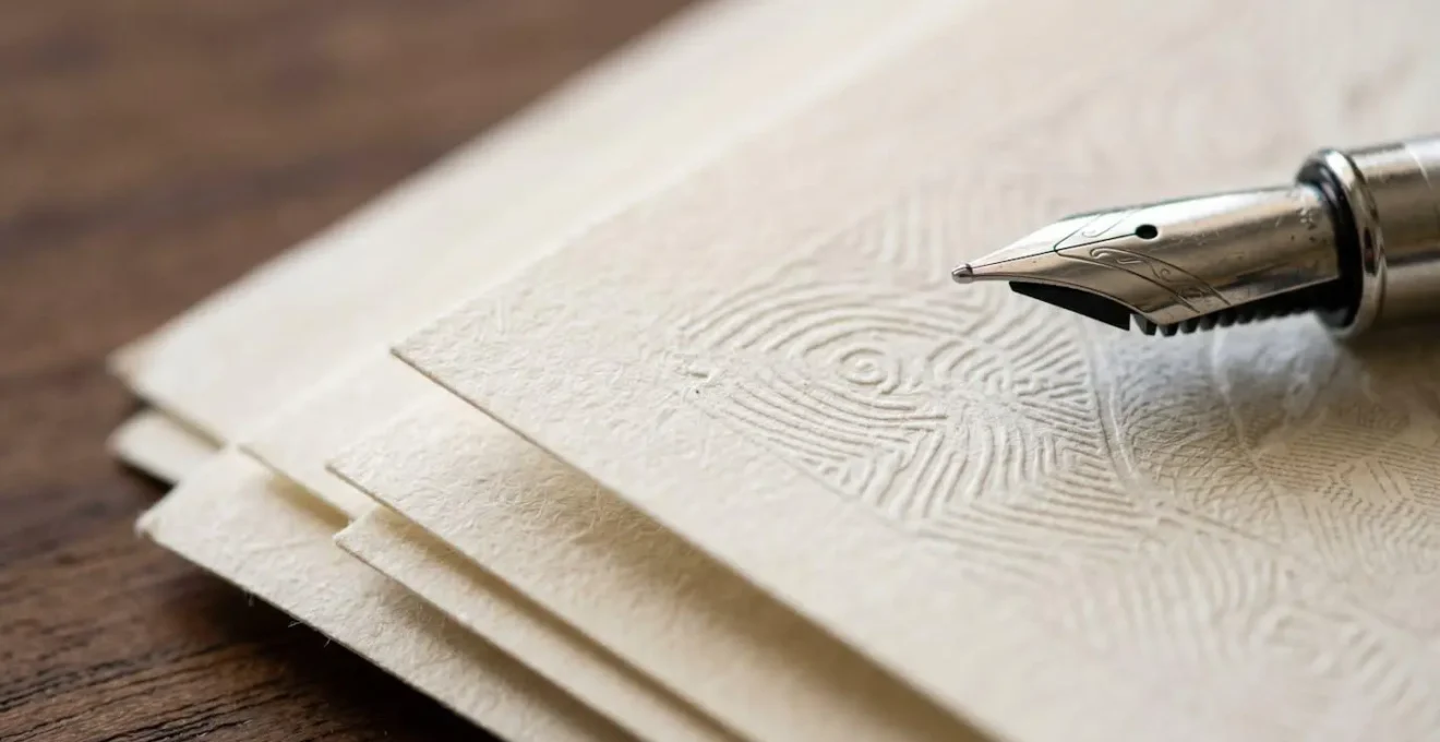 Gros plan sur des documents de contrat de prévoyance avec textures de papier et détails administratifs abstraits