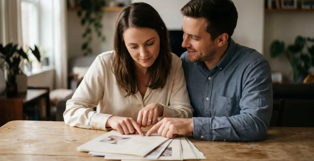Couple élégant consultant des documents financiers dans un cadre lumineux et apaisant