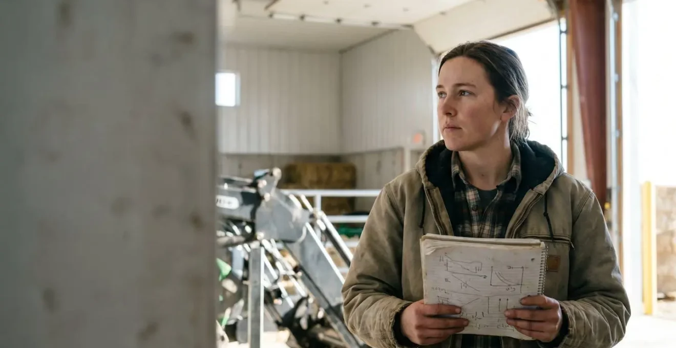 Jeune agriculteur dans son exploitation moderne examinant des documents de protection et de gestion des risques