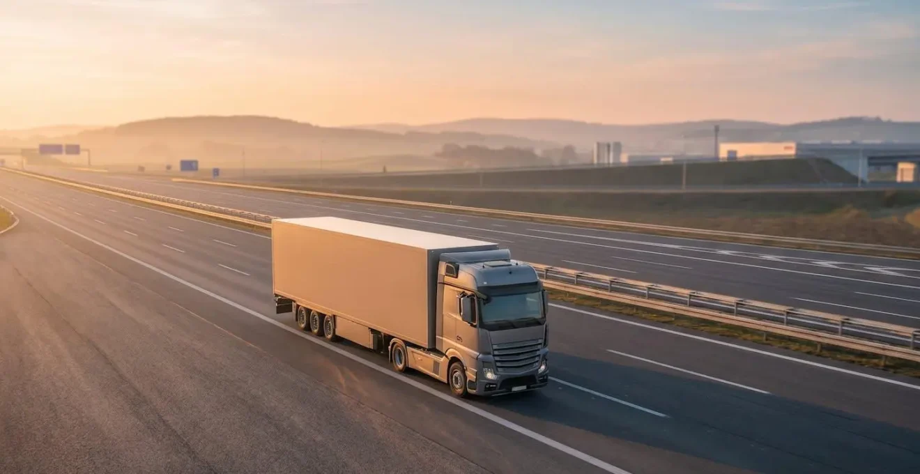 Camion de transport de marchandises sécurisé en circulation sur autoroute moderne