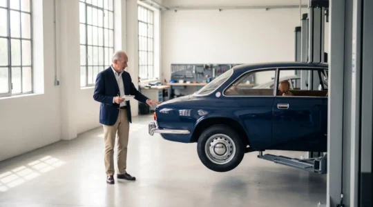 Expertise d'une voiture de collection ancienne dans un atelier spécialisé